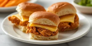Cheesy Shredded Chicken Sliders on Hawaiian Rolls for Easy Lunch