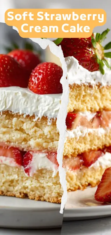 Soft Strawberry Cream Cake – Light & Fluffy Dessert Recipe soft strawberry cream cake layered with fresh strawberries and whipped cream filling