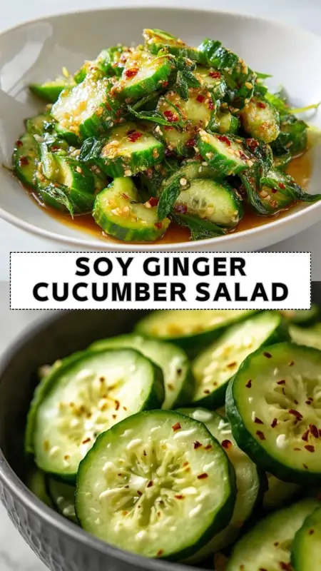 soy ginger cucumber salad with sesame seeds chili flakes and fresh herbs