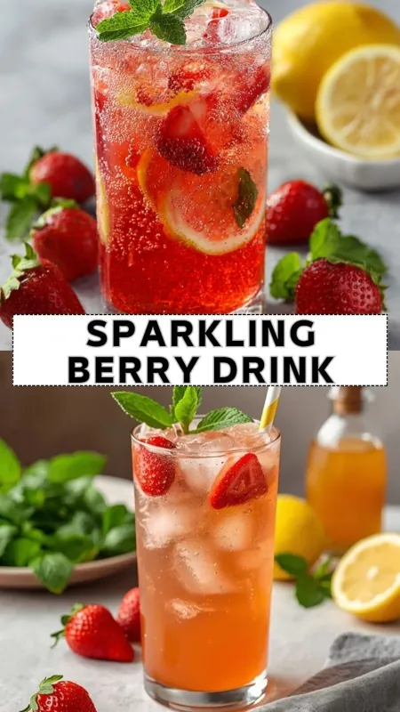 Sparkling Berry Drink with Lemon and Mint sparkling berry drink with strawberries lemon slices mint and ice