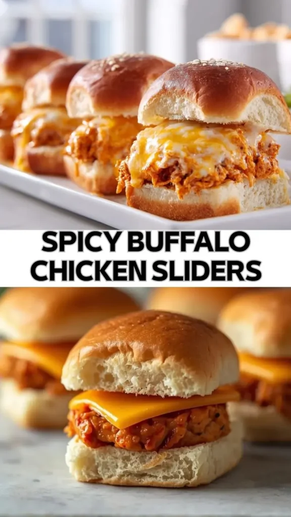 Spicy Buffalo Chicken Sliders – Easy Cheesy Party Sliders spicy buffalo chicken sliders with melted cheese on soft buns