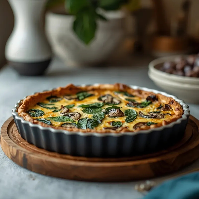 Crustless Spinach and Mushroom Quiche with Cheese