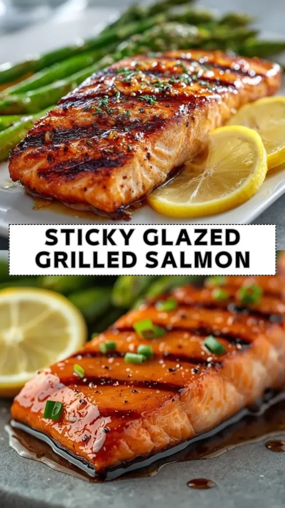 Sticky Glazed Grilled Salmon – Sweet & Savory Dinner Recipe sticky glazed grilled salmon with lemon slices and asparagus