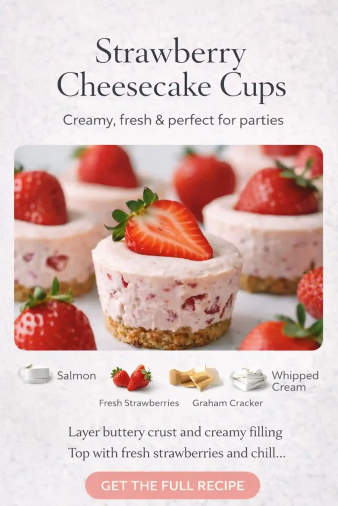 strawberry cheesecake cups with creamy filling graham cracker crust and fresh strawberries