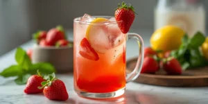 Strawberry Lemonade Refresher with Fresh Fruit and Ice