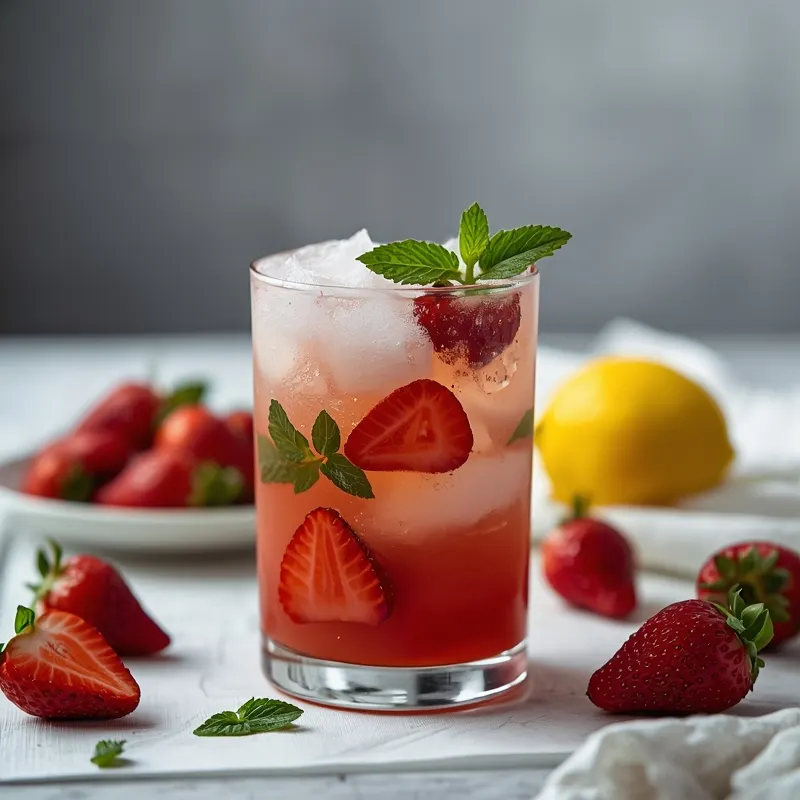 Strawberry Lemonade Refresher with Fresh Fruit and Ice Strawberry Lemonade Refresher with Fresh Fruit and Ice