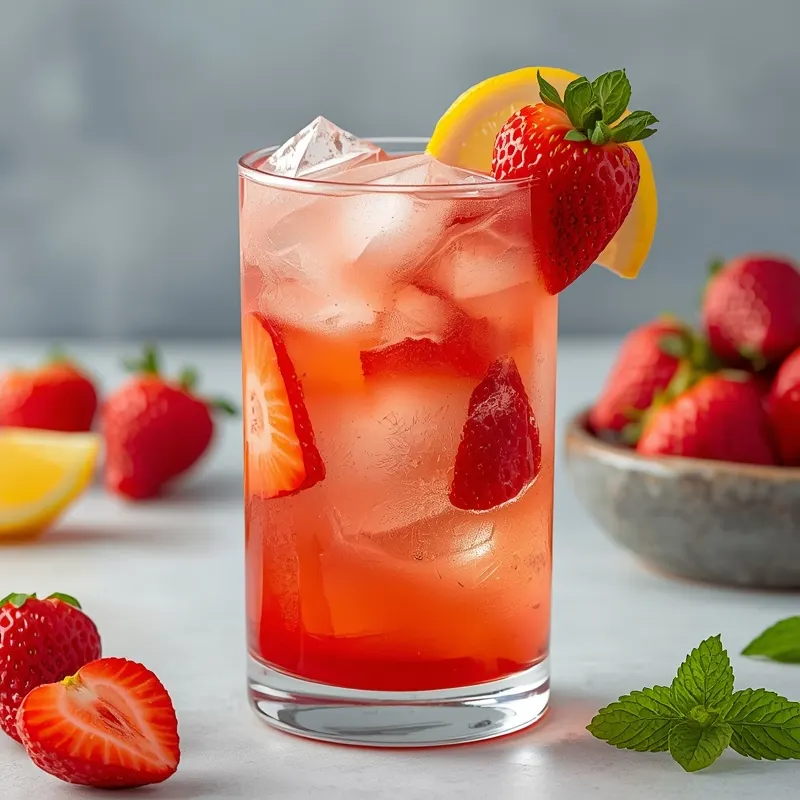 Strawberry Lemonade Refresher with Fresh Fruit and Ice Strawberry Lemonade Refresher with Fresh Fruit and Ice