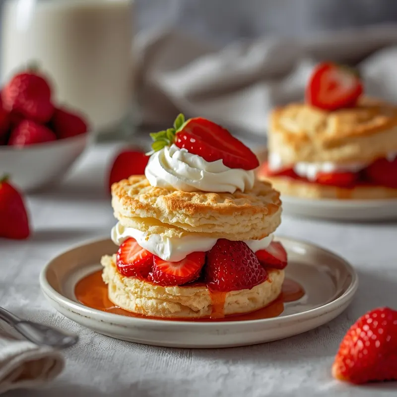 Strawberry Shortcake with Fluffy Biscuits and Fresh Cream Strawberry Shortcake with Fluffy Biscuits and Fresh Cream