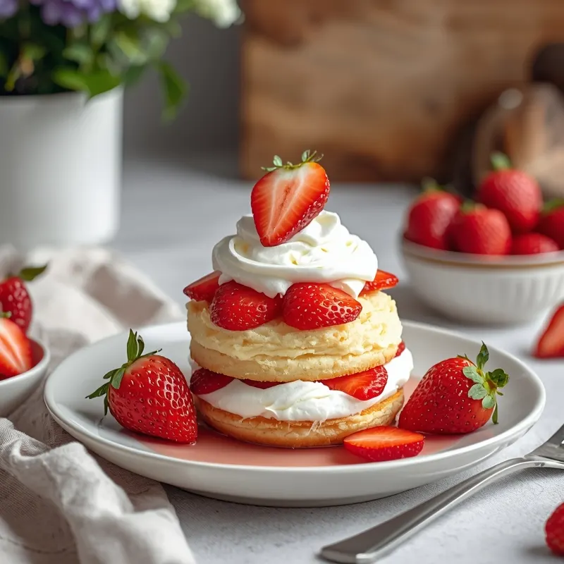 Classic Strawberry Shortcake with Fresh Strawberries and Cream