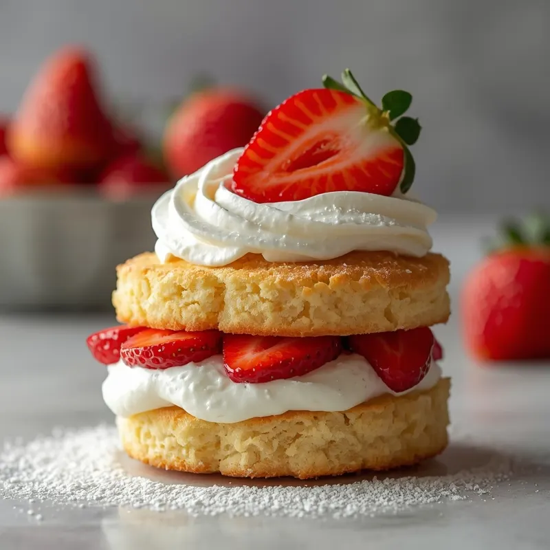 Classic Strawberry Shortcake with Fresh Strawberries and Cream