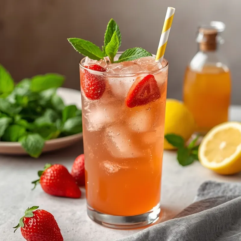 Sparkling Strawberry Lemonade with Soda and Fresh Berries Sparkling Strawberry Lemonade with Soda and Fresh Berries