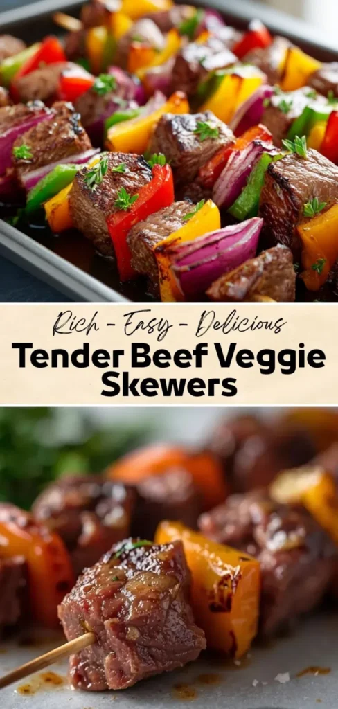 tender beef veggie skewers with bell peppers and onions grilled