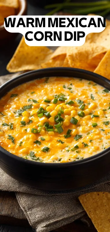 Warm Mexican Corn Dip – Cheesy Easy Party Appetizer warm mexican corn dip with melted cheese and green onions served with tortilla chips