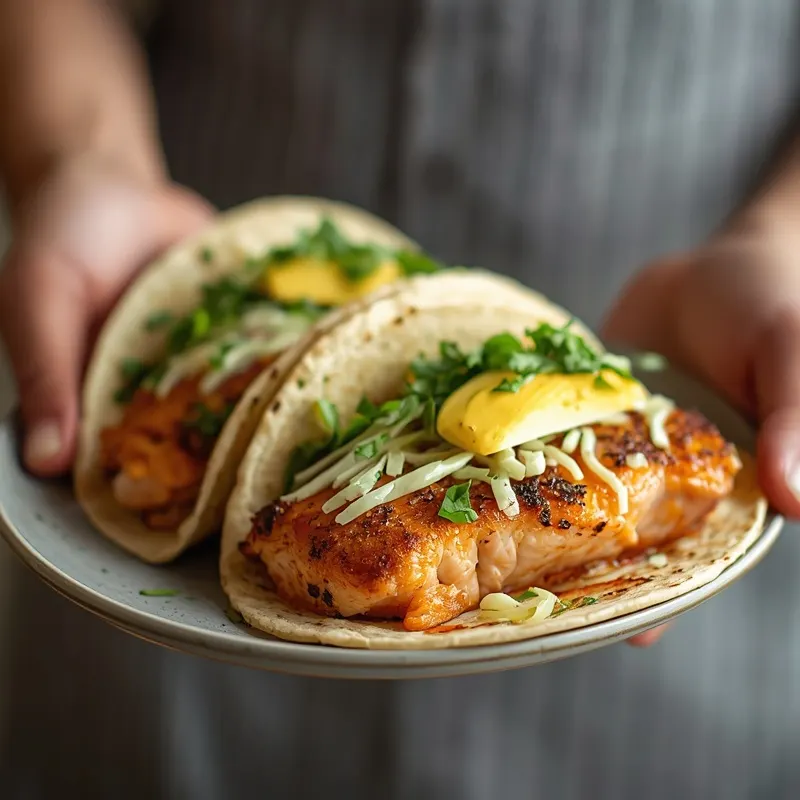 Golden Blackened Salmon Fish Tacos with Creamy Slaw