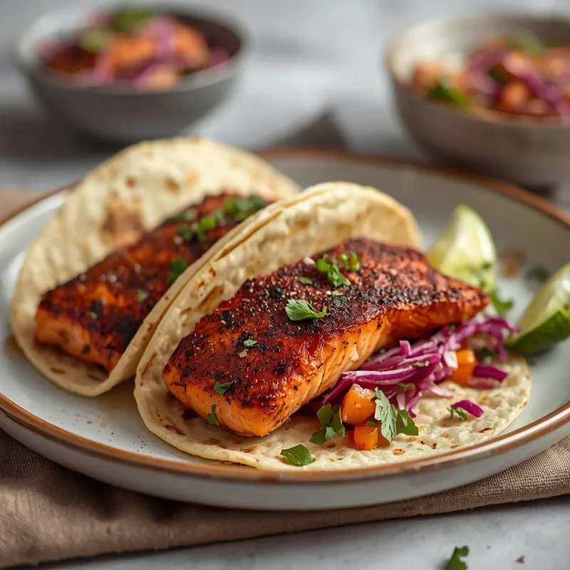 Smoky Blackened Salmon Tacos with Crunchy Slaw Smoky Blackened Salmon Tacos with Crunchy Slaw