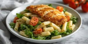 Golden Chicken Caesar Pasta Salad with Crunchy Toppings