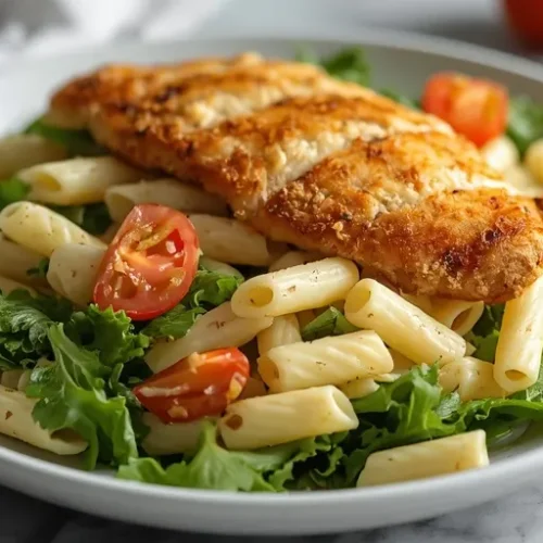chicken caesar pasta salad with crispy chicken recipe