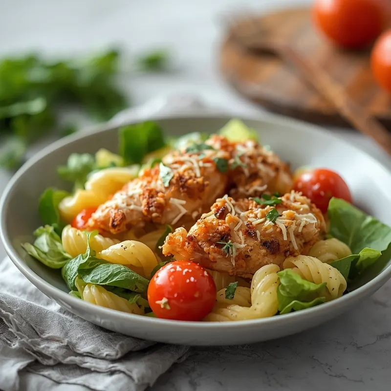 Golden Chicken Caesar Pasta Salad with Crunchy Toppings Golden Chicken Caesar Pasta Salad with Crunchy Toppings
