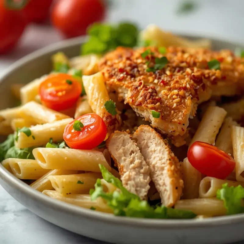 Golden Chicken Caesar Pasta Salad with Crunchy Toppings Golden Chicken Caesar Pasta Salad with Crunchy Toppings