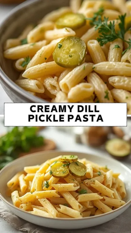 Creamy Dill Pickle Pasta Recipe for Easy Comfort Food Creamy dill pickle pasta with penne noodles and sliced pickles in a rich creamy sauce