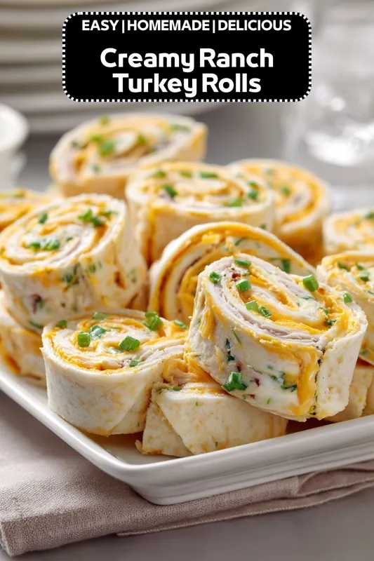 Creamy ranch turkey rolls sliced into pinwheels with cheddar cheese, tortillas, and fresh chives