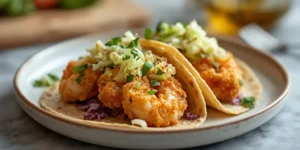 Crispy Breaded Shrimp Tacos with Crunchy Slaw