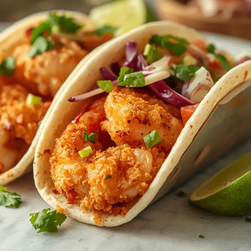 Crispy Breaded Shrimp Tacos with Crunchy Slaw