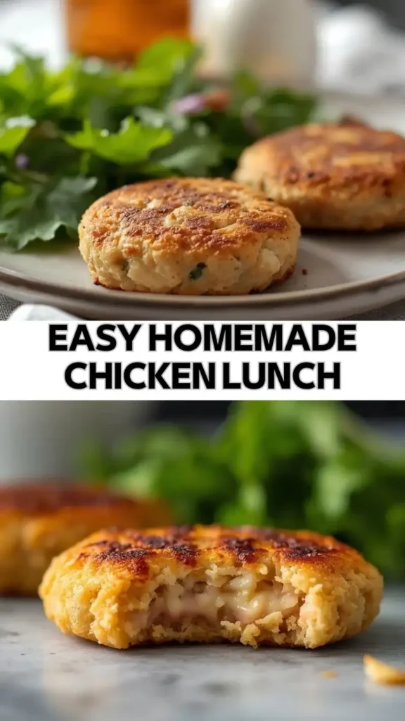 Easy Homemade Chicken Lunch Recipe for Quick Family Meals Homemade chicken patties with crispy golden crust and creamy filling on a serving plate