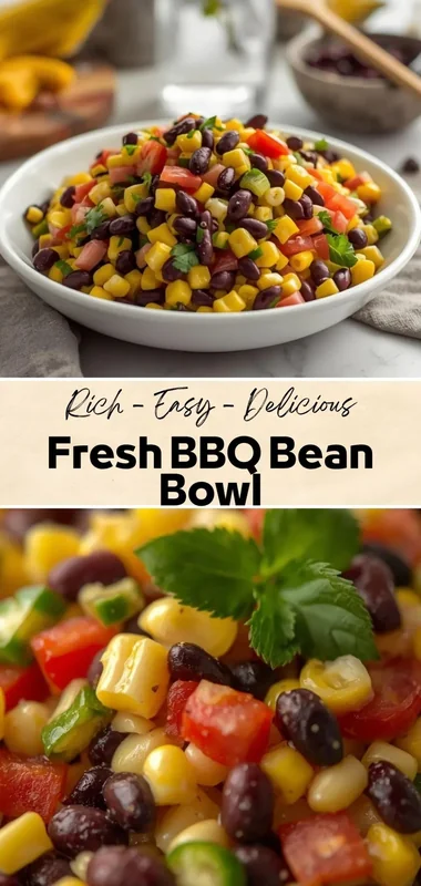 Fresh BBQ bean bowl with black beans, sweet corn, tomatoes, and cilantro