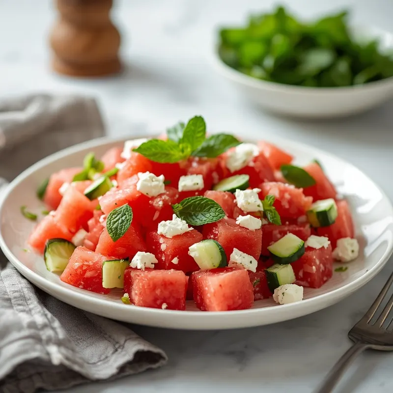 Colorful Greek Watermelon Feta Salad for Potluck Parties Colorful Greek Watermelon Feta Salad for Potluck Parties