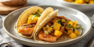 Grilled Salmon Tacos with Charred Mango Salsa for Cookouts