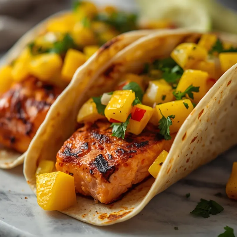Grilled Salmon Tacos with Charred Mango Salsa for Cookouts Grilled Salmon Tacos with Charred Mango Salsa for Cookouts