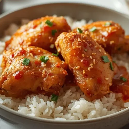 Hot Honey Chicken Crunch Rice Bowl recipe
