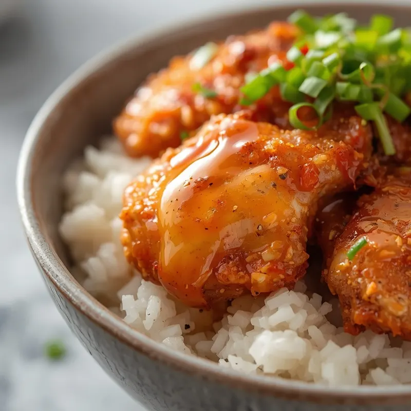 Glossy Hot Honey Chicken Crunch Rice Bowl Glossy Hot Honey Chicken Crunch Rice Bowl