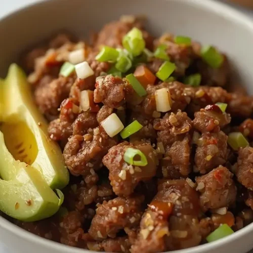 Hot Honey Ground Beef Bowl recipe