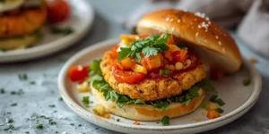 Golden Salmon Burgers with Crunchy Toppings