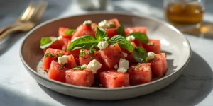 Chilled Watermelon Feta Salad with Balsamic Glaze