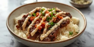 Smoky BBQ Ranch Beef Rice Bowl With Ranch Zigzag