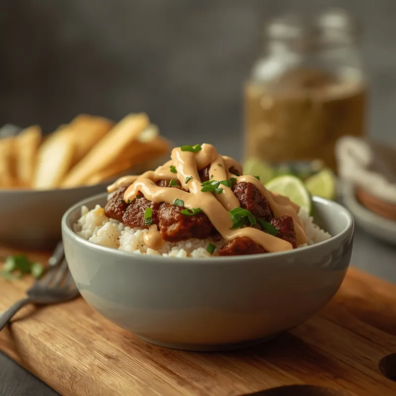 Smoky BBQ Ranch Beef Rice Bowl With Ranch Zigzag