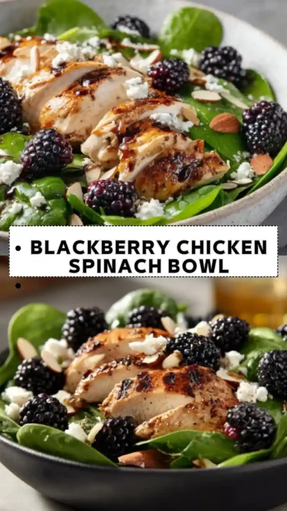 Blackberry Chicken Spinach Bowl Recipe Blackberry Chicken Spinach Bowl with Goat Cheese and Almonds