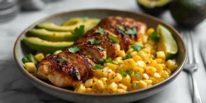 Blackened Chicken Avocado Corn Bowl With Charred Corn