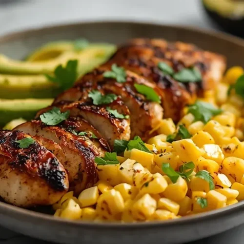 Blackened Chicken Avocado Corn Bowl recipe
