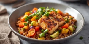 Blackened Mahi Rice Bowl With Colorful Rice Bowl