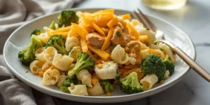 Broccoli Cheddar Chicken Pasta Salad With Cheddar Cubes