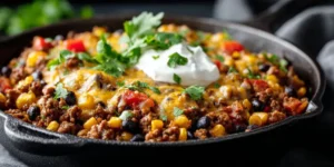 Cheesy Ground Beef Burrito Skillet With Seasoned Beef
