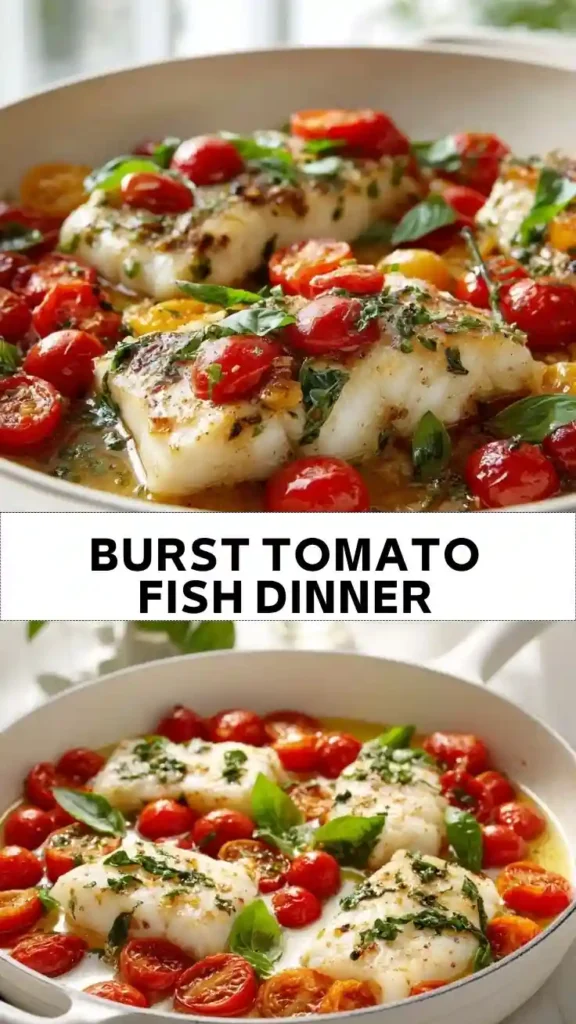 Tomato Basil Cod Skillet With Burst Tomatoes Tomato Basil Cod Skillet with Burst Cherry Tomatoes and Fresh Basil