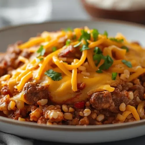 Cheesy Beef Enchilada Rice Skillet recipe
