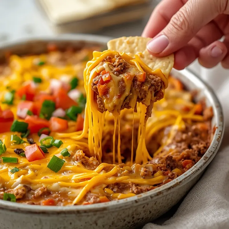 Cheesy Beef Taco Dip With Tomato Topping
