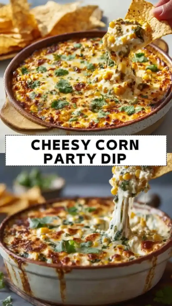 Cheesy Corn Party Dip Recipe Cheesy Corn Party Dip with Melted Cheese and Tortilla Chips