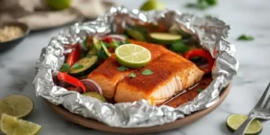 Chili Lime Salmon Foil Packets With Lime Slices